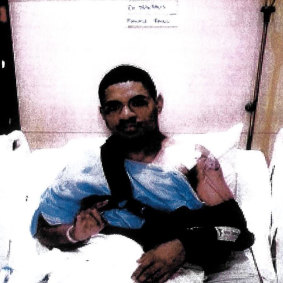 An Instagram screenshot of Manase Fainu in hospital after shoulder surgery in September 2019, tendered as evidence at his trial.