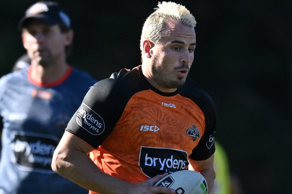 Josh Reynolds during a Wests Tigers training session earlier this month.