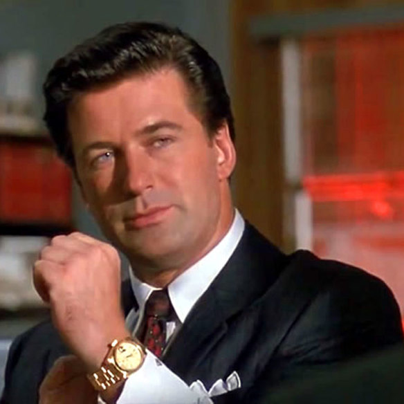 Alec Baldwin shows off his bling playing real estate agent Blake in Glengarry Glen Ross.