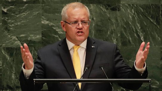 Prime Minister Scott Morrison addresses the United Nations General Assembly.
