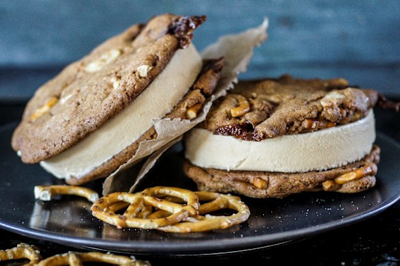 Cupboard cookie and coffee ice-cream sandwiches.