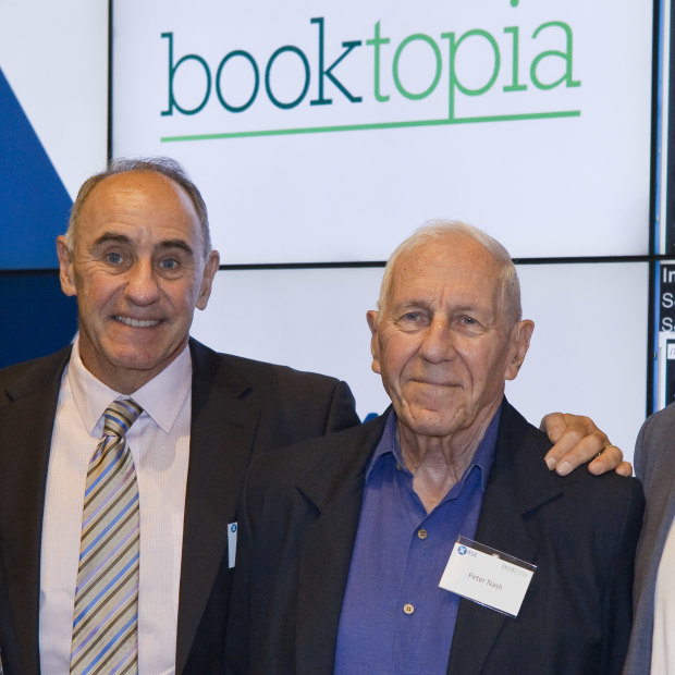  Tony Nash (on right) with father Peter, brother Simon and sister Elana in December 2020, when Booktopia was listed on the Stock Exchange.