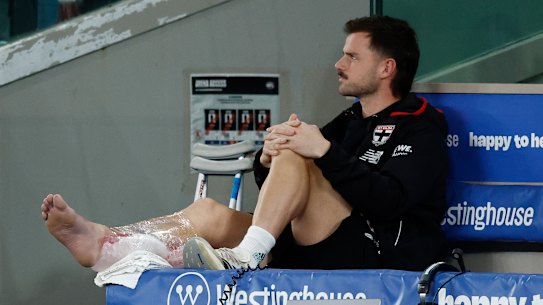 Jack Sinclair suffered what St Kilda said was a calf injury in the club’s loss to the Western Bulldogs.