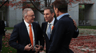 AFR GIF - Prime Minister Anthony Albanese and Treasurer Dr Jim Chalmers in-between television interviews at Parliament House in Canberra 