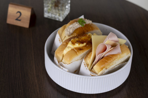 Mini housemade shokupan sandos at Nos. Bakehouse.