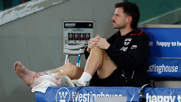 Jack Sinclair suffered what St Kilda said was a calf injury in the club’s loss to the Western Bulldogs.