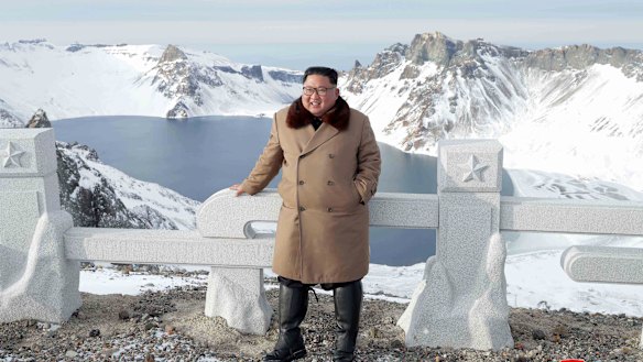 North Korea's state news agency recently released photographs of Kim Jong-un on Mount Paektu in December.