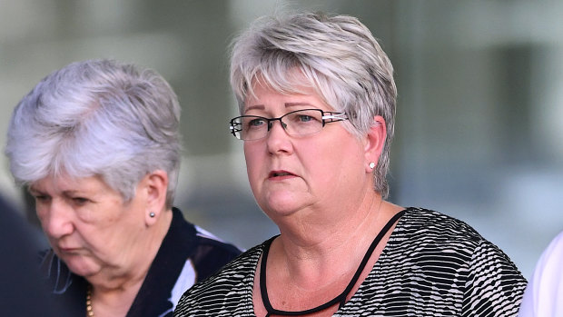 Witness Johanna Cornelia Dent (right) leaves the Supreme Court in Brisbane on Wednesday.