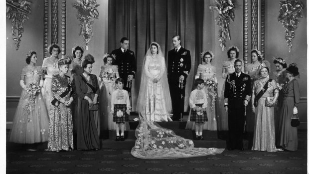 The wedding party of the then Princess Elizabeth, now Queen, and the Duke of Edinburgh, Prince Phillip.