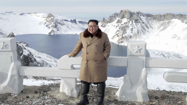 North Korea's state news agency recently released photographs of Kim Jong-un on Mount Paektu in December.