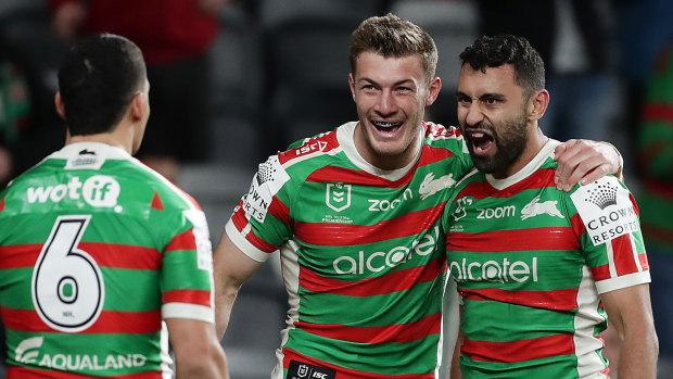 News of Alex Johnston's re-signing proved a huge hit with his Souths teammates.