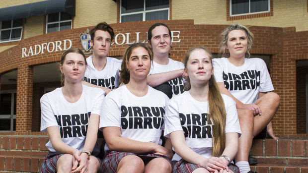 Dirrum Festival organisers (back row from left) Hugo Webster, Oliver Golding, and Isla Baird. (front row from left) Lydia Murray,  Annie Creer and Niamh Martin  at  Radford College.