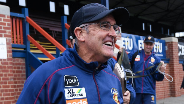 Brisbane Lions coach Chris Fagan speaks to the media. 