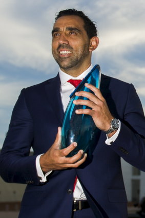 Adam Goodes accepts his Australian of the Year award in 2014.