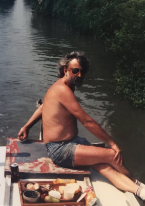 Andrew Jack on his first narrowboat, in 1989.