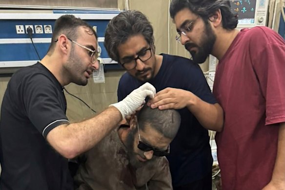 A photograph released by the Pakistan Armed Forces that it says shows a person being treated for injuries at a hospital in Bahawalpur following the Indian attack.