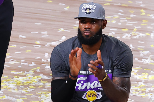 LeBron James celebrates making it to the NBA finals.