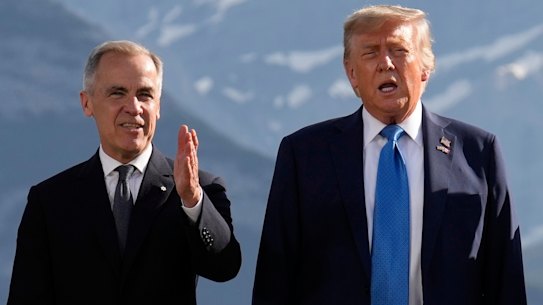 US President Donald Trump, pictured with with Canada’s Prime Minister Mark Carney (left) and British Prime Minister Keir Starmer, pursues a policy aimed at decoupling from China and encouraging others to do the same.