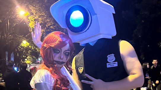 Expressing frustration: A Shanghai Halloween costume depicts a CCTV camera ubiquitous in China.