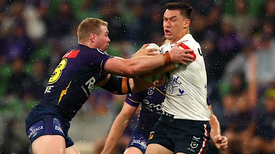 Joseph Manu of the Roosters during his team’s Thursday night game against the Storm.