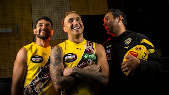 Marlion Pickett, Shai Bolton and Xavier Clarke in the lead-up to the Dreamtime game.