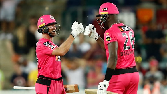 Dan Christian and Carlos Brathwaite playing for the Sixers in January this year.