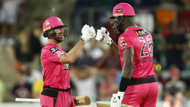 Dan Christian and Carlos Brathwaite playing for the Sixers in January this year.