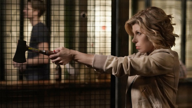Diane Lockhart (Christine Baranski) gives new meaning to the idea of having an axe to grind with Trump's America in The Good Fight.