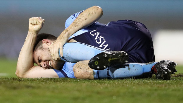 Ben Warland after rupturing his ACL in March 2019.
