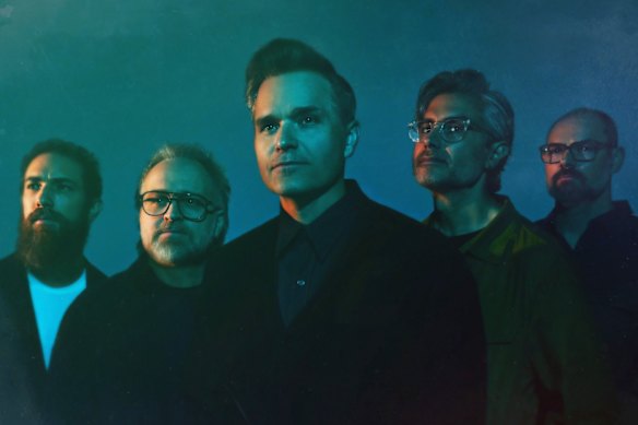Zac Rae, Nicholas Harmer, Ben Gibbard, Dave Depper and Jason McGerr (left to right) are the current members of Death Cab for Cutie.