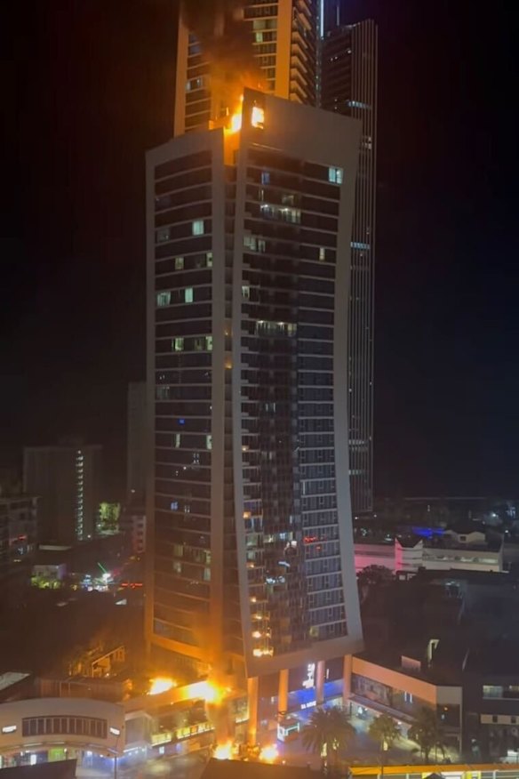 Posts on Facebook captured the flames at the Hilton in Surfers Paradise early Friday morning.
