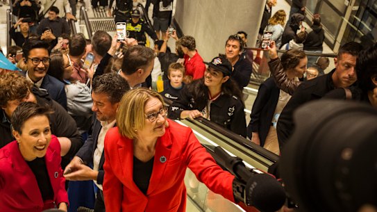 Transport Infrastructure Minister Gabrielle Williams (left) and Prime Minister Jacinta Allan on Sunday.
