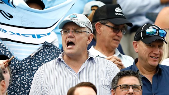 Scott Morrison attending a Sharks game in 2019.