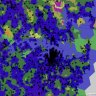 The National Audit of Mobile Coverage visualiser shows the array of cell towers across Sydney (black squares) and highlights the Tennyson Point patch of lower-quality 5G coverage.