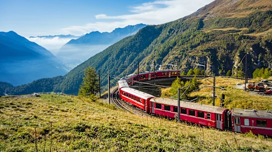 Regional trains, like this one in Switzerland, often follow the tourist routes but are fare cheaper.