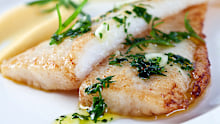 Fillet of white fish with parsley, garlic, olive oil and lemon sauce fried fish