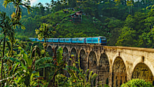 Iconic train passing over Nine Arch Bridge in Demodara, Ella, Sri Lanka