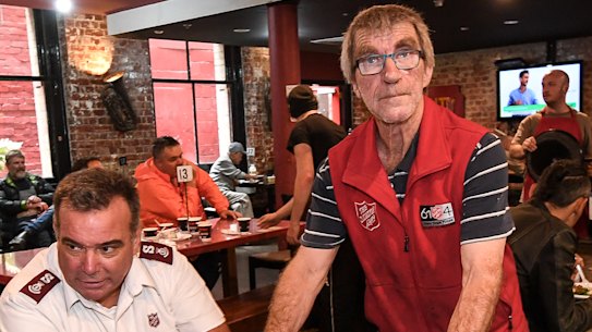 Salvation Army Major Brendan Nottle and Trevor Wulf at Melbourne's Magpie Nest