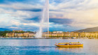 The Geneva skyline with the Jet d’Eau fountain in the centre.