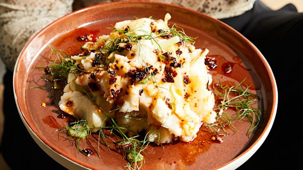 Spicy stir-fried mashed potato and fennel is loosely based on colcannon.