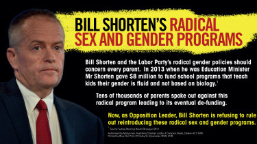 One of the leaflets the Australian Christian Lobby handed out as part of its first ever federal field campaign.