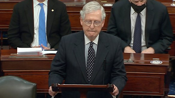 Senate Majority Leader Mitch McConnell after Trump supporters stormed the US Capitol.