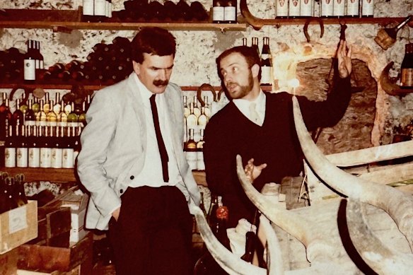 A lifetime of learning – Terry Durack (left) on a cellar tour with the owner, Checchino in Rome in 1984.
