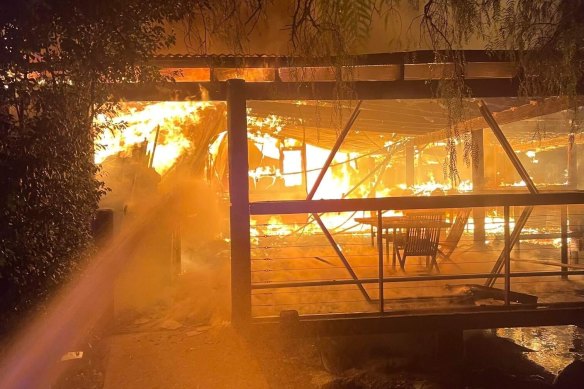The function venue at Tamburlaine Organic Wines in Pokolbin in the Hunter region was engulfed by flames on Thursday night.