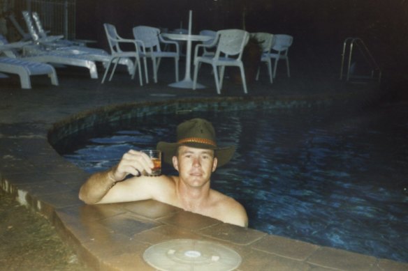 A photo of Brenden Abbott, the Postcard Bandit, at a Gold Coast hotel swimming pool.