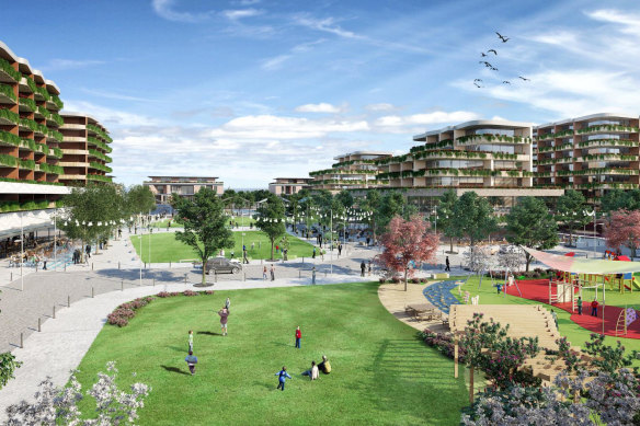 An artist’s impression of the proposed Middleton Grange town centre, still with no DA for the town centre.