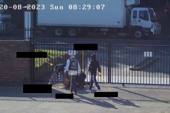 Members of the Mo<em></em>ngol OMCG allegedly attacking a man at the Blacktown clubhouse as Andre Stepanyan allegedly watches on (off camera).