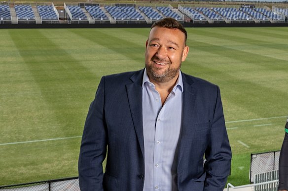Western Melbourne Group chairman Jason Sourasis at the club’s Ironbark Fields complex in Tarniet. 