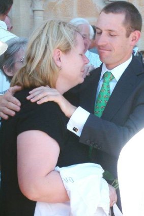 Grief: Hugh Bowman consoles Mary McGarr, mother of Damien Murphy, in 2007.