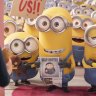 Gru, voiced by Steve Carell, with Bob, Kevin and Stuart in Minions: The Rise of Gru